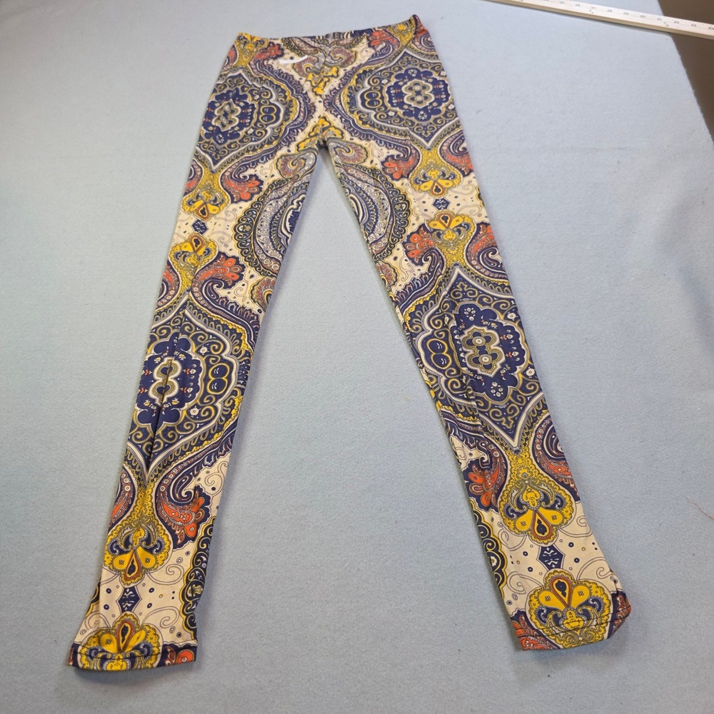 October 10th Paisley Print Leggings Navy Blue Yellow Orange One Size OS